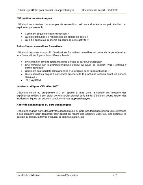 Utiliser le portfolio pour évaluer les apprentissages - Bureau d ...