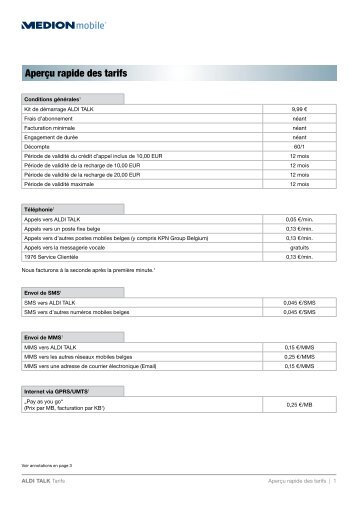 Aperçu rapide des tarifs - Aldi Talk