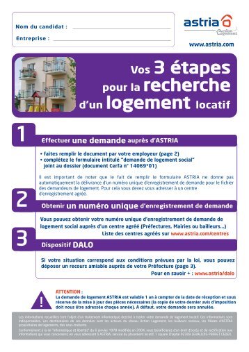 La demande de logement - Comité d'Entreprise SEVELNORD