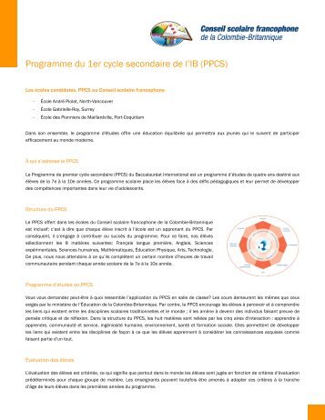 Programme du 1er cycle secondaire de l'IB (PPCS) - Conseil ...