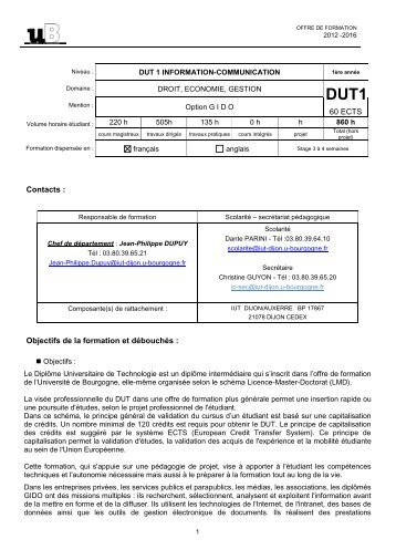 La fiche DUT Info-Com Option GIDO 2012-2013 - IUT Dijon ...