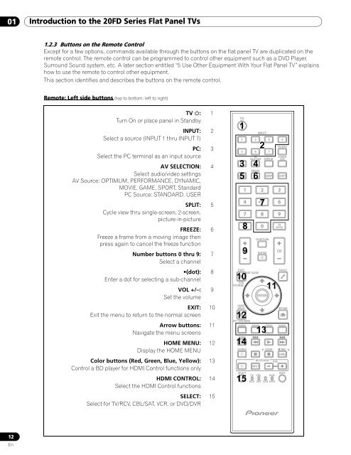 1 Introduction to the 20FD Series Flat Panel TVs - Pioneer Electronics