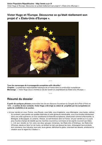 Victor Hugo et l'Europe. Découvrez ce qu'était réellement son ... - UPR