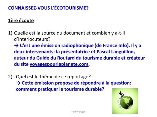 CONNAISSEZ-VOUS L'ÉCOTOURISME? - FRANÇAIS À L'EOI