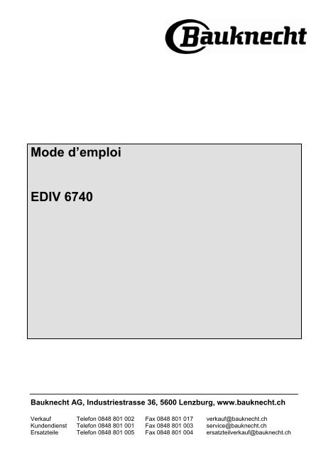 Mode d'emploi EDIV 6740 - Bauknecht-mam.ch