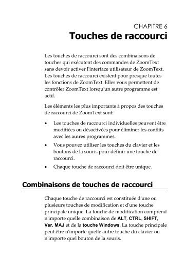 Touches de raccourci de ZoomText