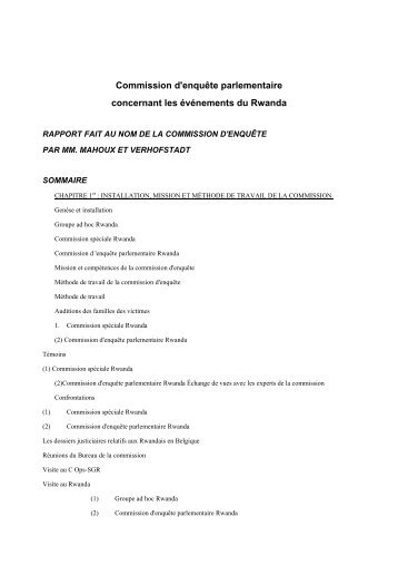 Commission d'enquête parlementaire concernant les ... - Rwanda