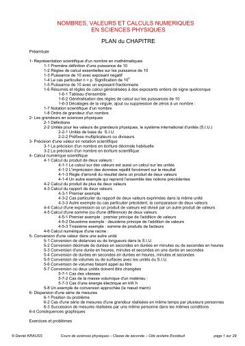 les nombres et les calculs numeriques en sciences physiques