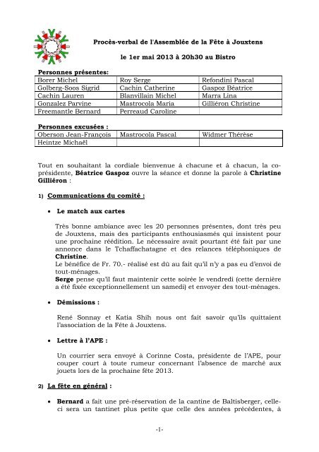 Procès verbal de l'assemblée du 1.5.2013 - Association de la Fête-à ...