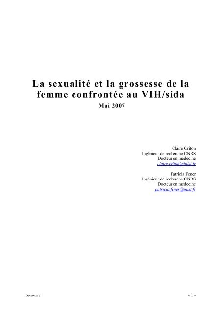 La sexualité et la grossesse de la femme confrontée au VIH/sida