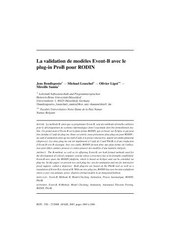 La validation de modèles Event-B avec le plug-in ProB pour RODIN