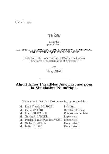 Algorithmes Parallèles Asynchrones pour la Simulation Numérique