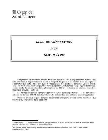 Guide de présentation d'un travail écrit - Cégep de Saint-Laurent