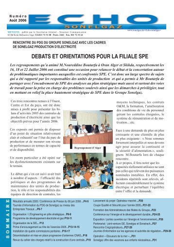 debatS et oRientationS PouR la filiale SPe - Sonelgaz