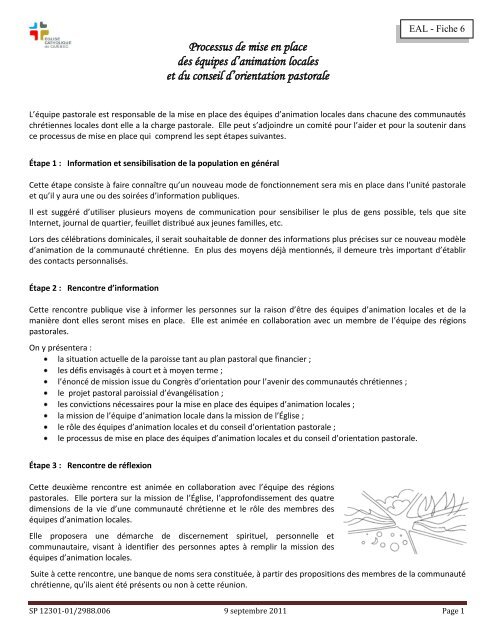 Équipes d'animation locales - Eglise catholique de Québec