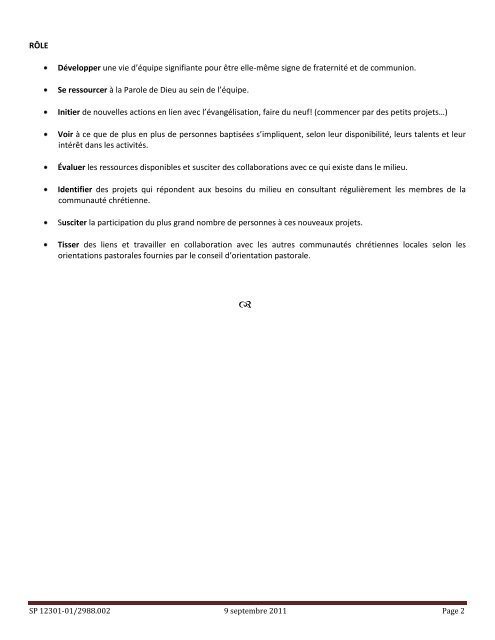 Équipes d'animation locales - Eglise catholique de Québec