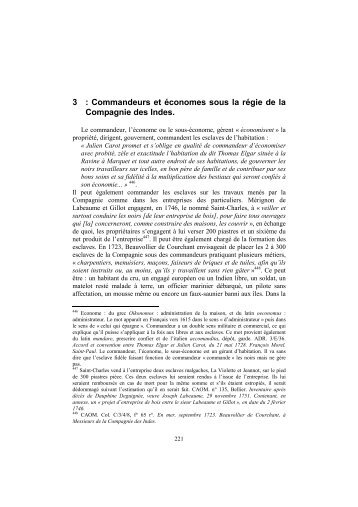 Commandeurs et économes sous la régie de la Compagnie des Indes.
