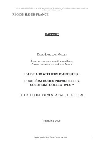 Rapport ateliers d'artistes - Centre national des arts plastiques