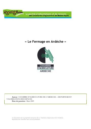 « Le Fermage en Ardèche » - Chambres d'Agriculture de Rhône-Alpes