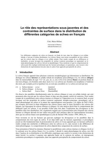 Le rôle des représentations sous-jacentes et des contraintes de ...