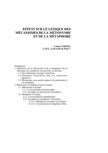 effets sur le lexique des mécanismes de la métonymie et de la ...