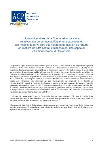 Lignes directrices de la Commission bancaire relatives aux ...