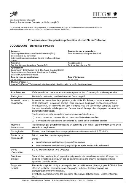 Procédure - Vigigerme - HUG