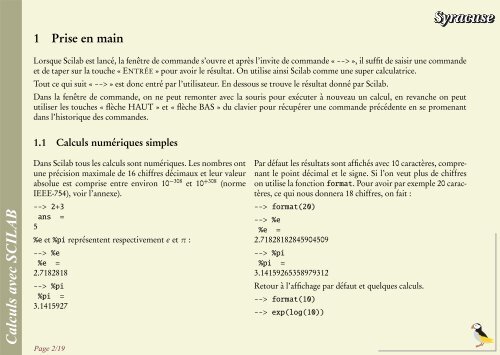 Calculs avec SCILAB