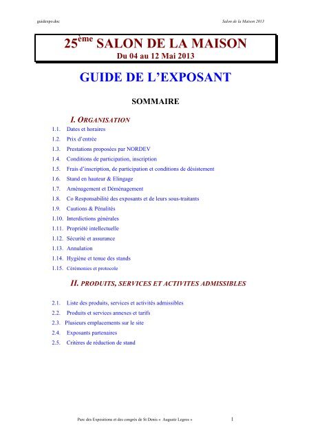 GUIDE DE L' EXPOSANT 2013x - Nordev