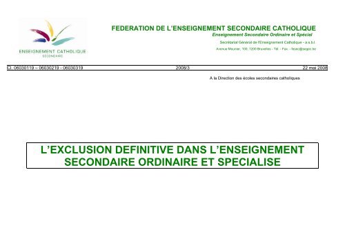 l'exclusion definitive dans l'enseignement secondaire ... - SeGEC