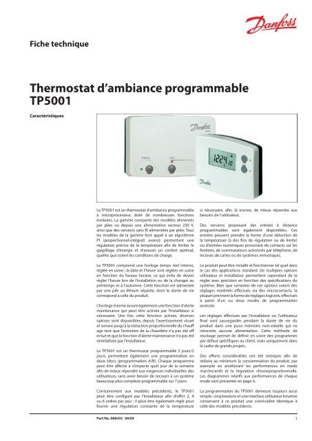 Thermostat d'ambiance programmable TP5001 - Danfoss.com