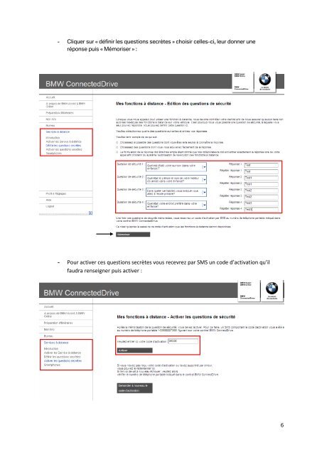 Activation des services BMW ConnectedDrive et notice d'utilisation ...
