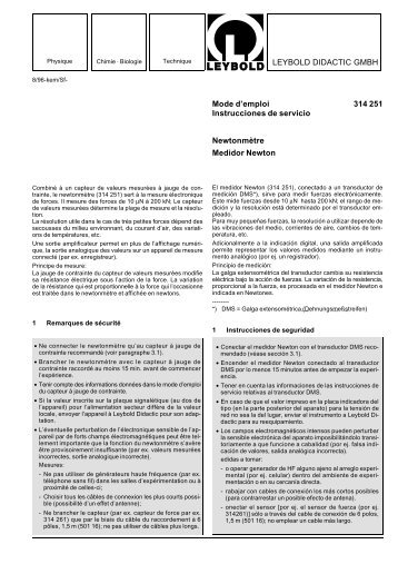 LEYBOLD DIDACTIC GMBH Mode d'emploi 314 251 Instrucciones ...