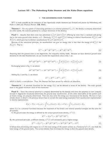 Lecture VII : The Hohenberg-Kohn theorem and the Kohn-Sham ...