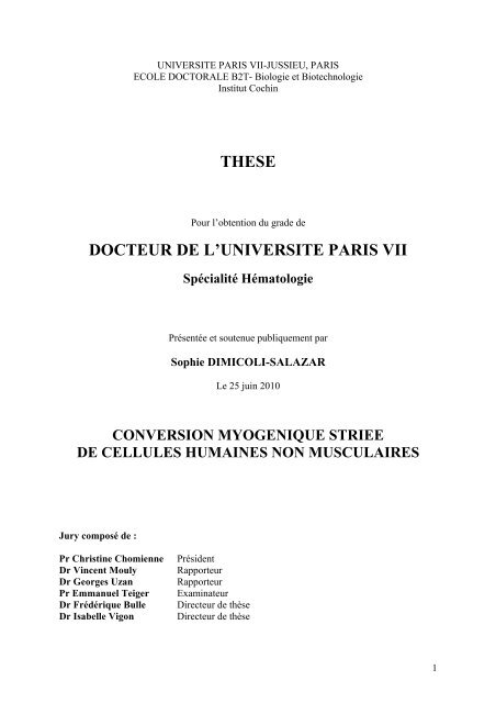 THESE DOCTEUR DE L'UNIVERSITE PARIS VII - DIM-STEM-Pôle ...