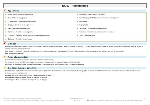 Fiche Rome - E1307 - Reprographie - Pôle Emploi