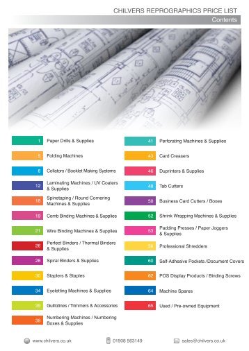 CHILVERS REPROGRAPHICS PRICE LIST Contents