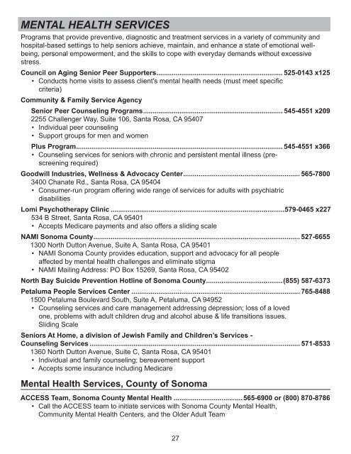 Senior Resource Guide - Sonoma County Area Agency on Aging(AAA)