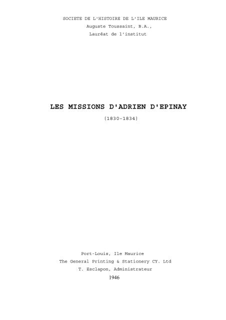 LES MISSIONS D'ADRIEN D'EPINAY