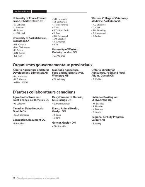 Points saillants de la recherche canadienne sur les bovins laitiers ...