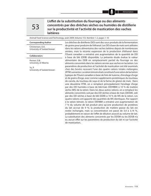 Points saillants de la recherche canadienne sur les bovins laitiers ...