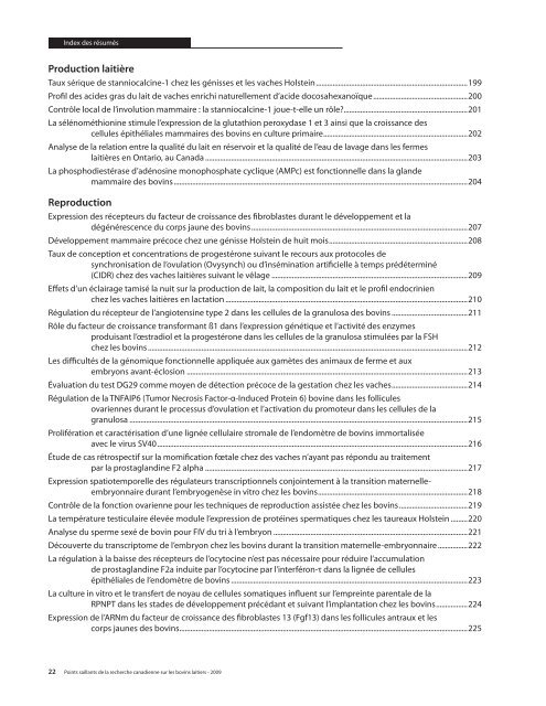 Points saillants de la recherche canadienne sur les bovins laitiers ...