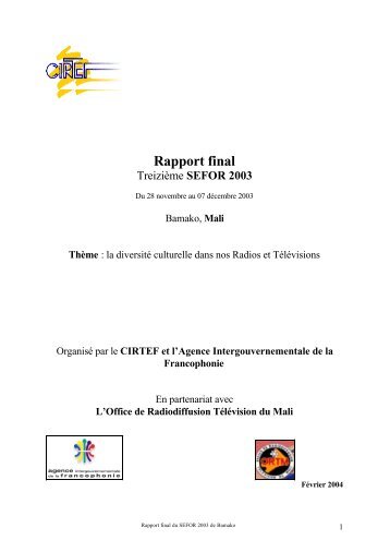 Rapport final du SEFOR 2003