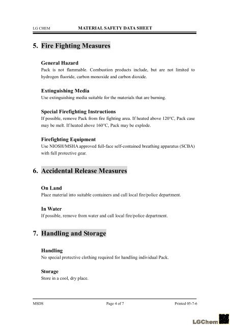 Material Safety Data Sheet LG ICR18650S2 Lithium Ion ... - HP