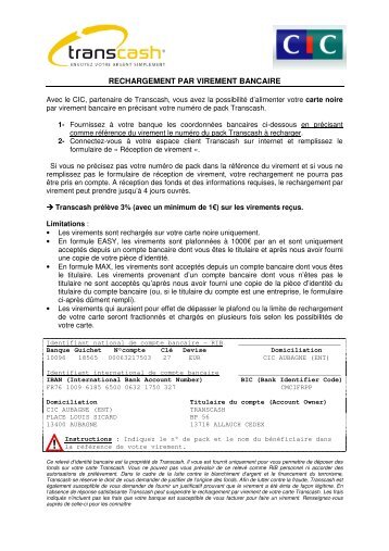 RECHARGEMENT PAR VIREMENT BANCAIRE - Transcash