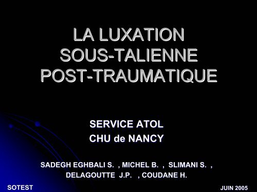 la luxation sous-talienne post-traumatique - Société d'orthopédie ...