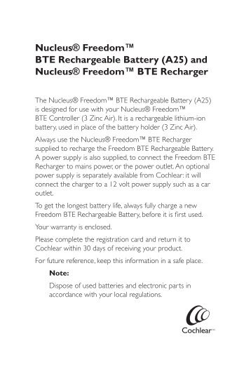 Nucleus® Freedom™ BTE Rechargeable Battery (A25 ... - Cochlear