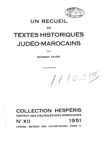 textes historiques judéo-marocains - Bibliothèque Numérique ...