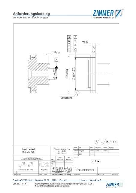 Anforderungskatalog zu technischen Zeichnungen - Zimmer GmbH