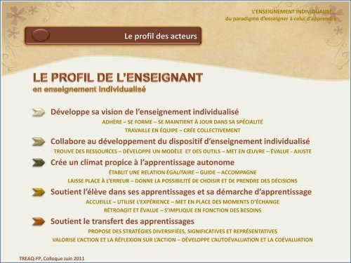 Enseignement individualisé en formation professionnelle